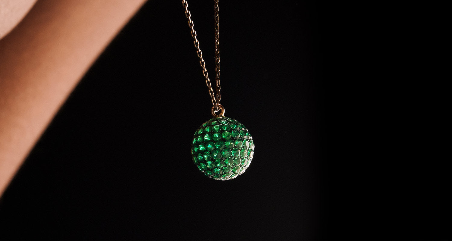 Kinetic Collection Banner of Emerald Mirror Ball Necklace by Solange Azagury-Partridge
