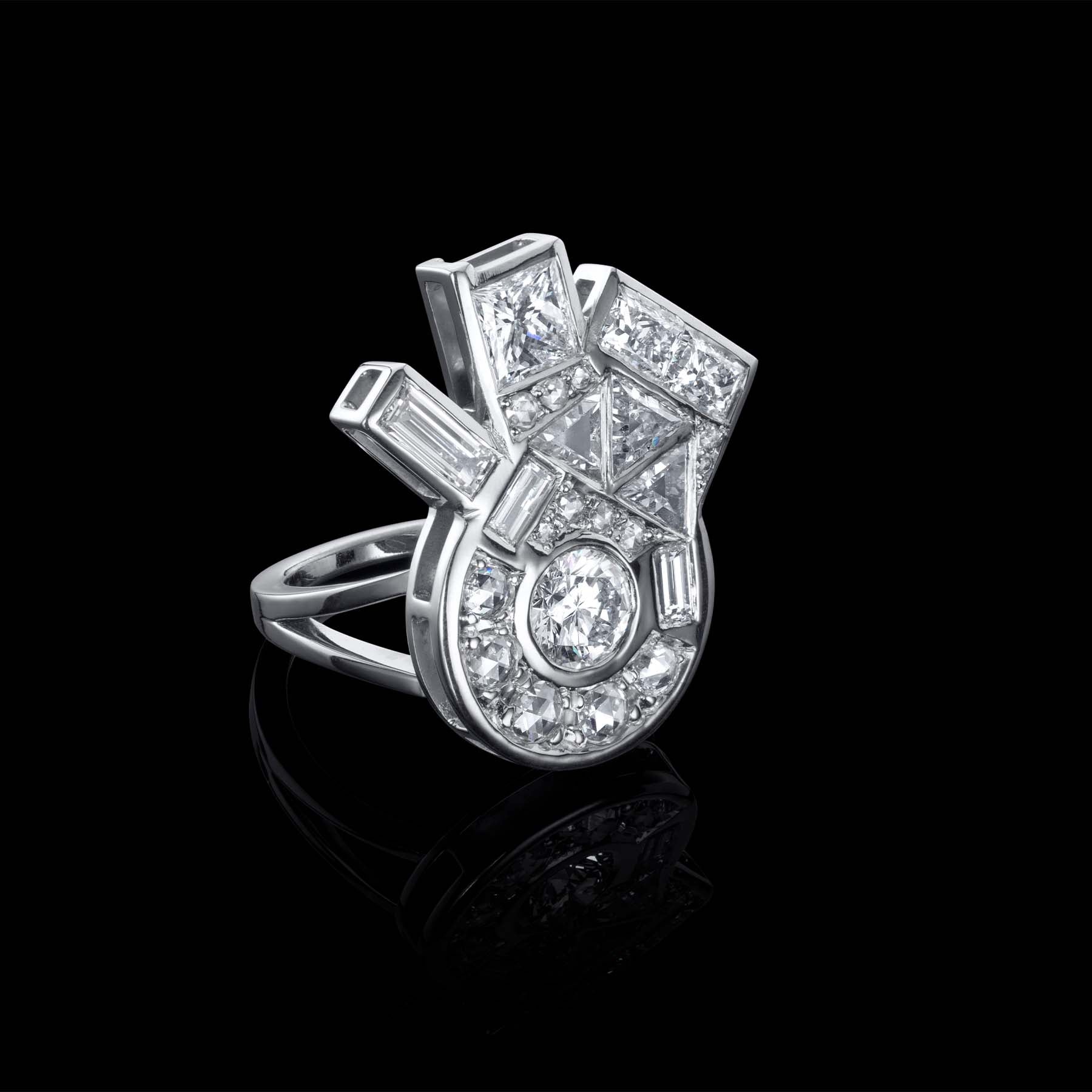 Benfey Ring by designer Solange Azagury-Partridge - 18 carat white gold and diamonds - Front view