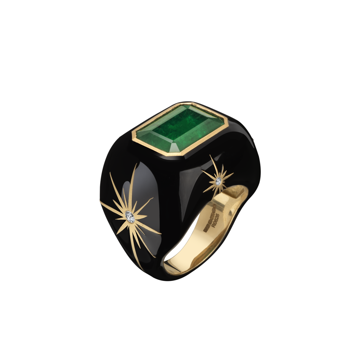 Black Star Diamond and Emerald Ring