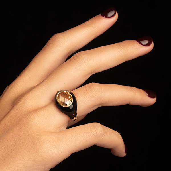 Black Star Oval Diamond Ring