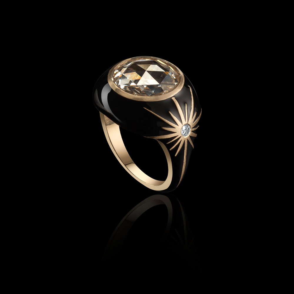 Black Star Round Diamond Ring