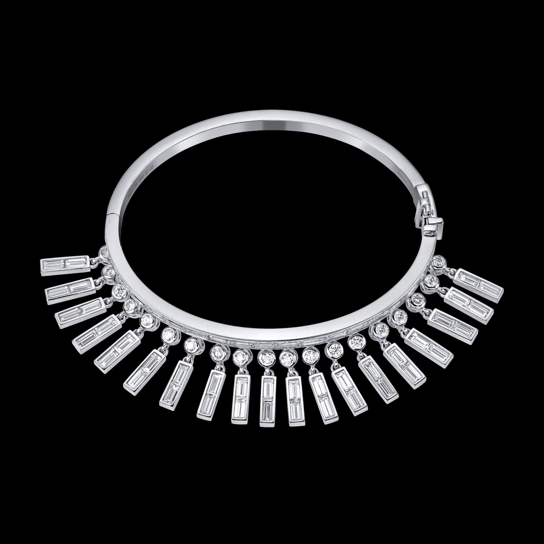 Borderline Bangle by designer Solange Azagury-Partridge - 18k White Gold and diamonds - Front orizontal flat view