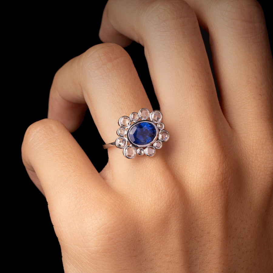 Bubble Oval Sapphire and Diamond Ring