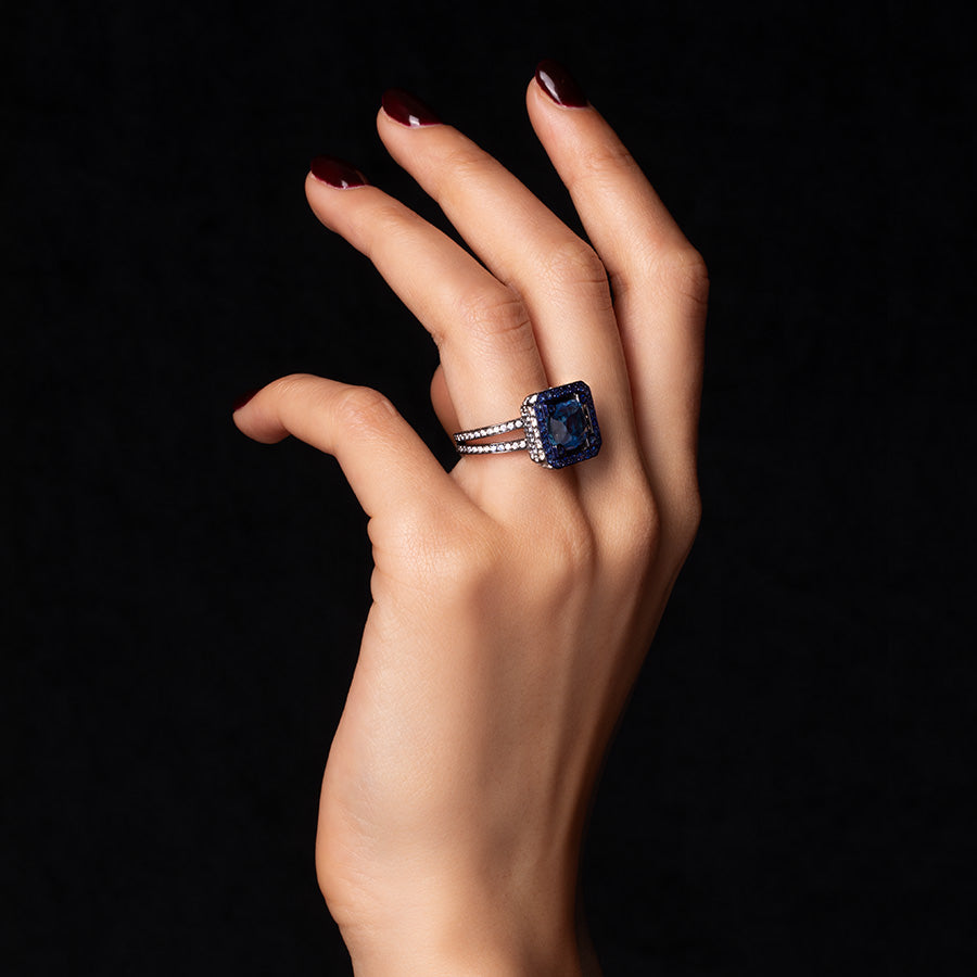 Cup Sapphire Diamond Ring