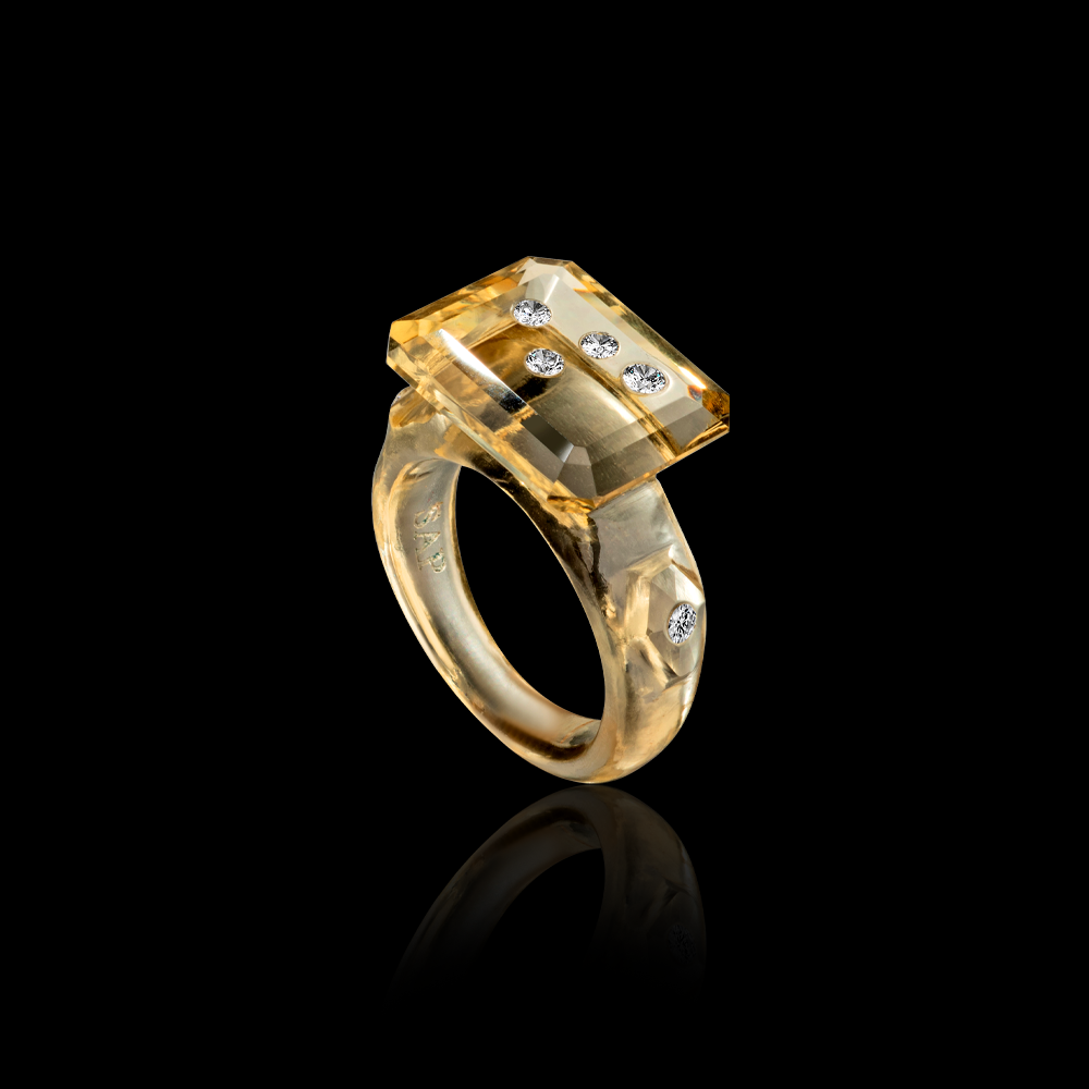 Hololith Citrine and Diamond Ring