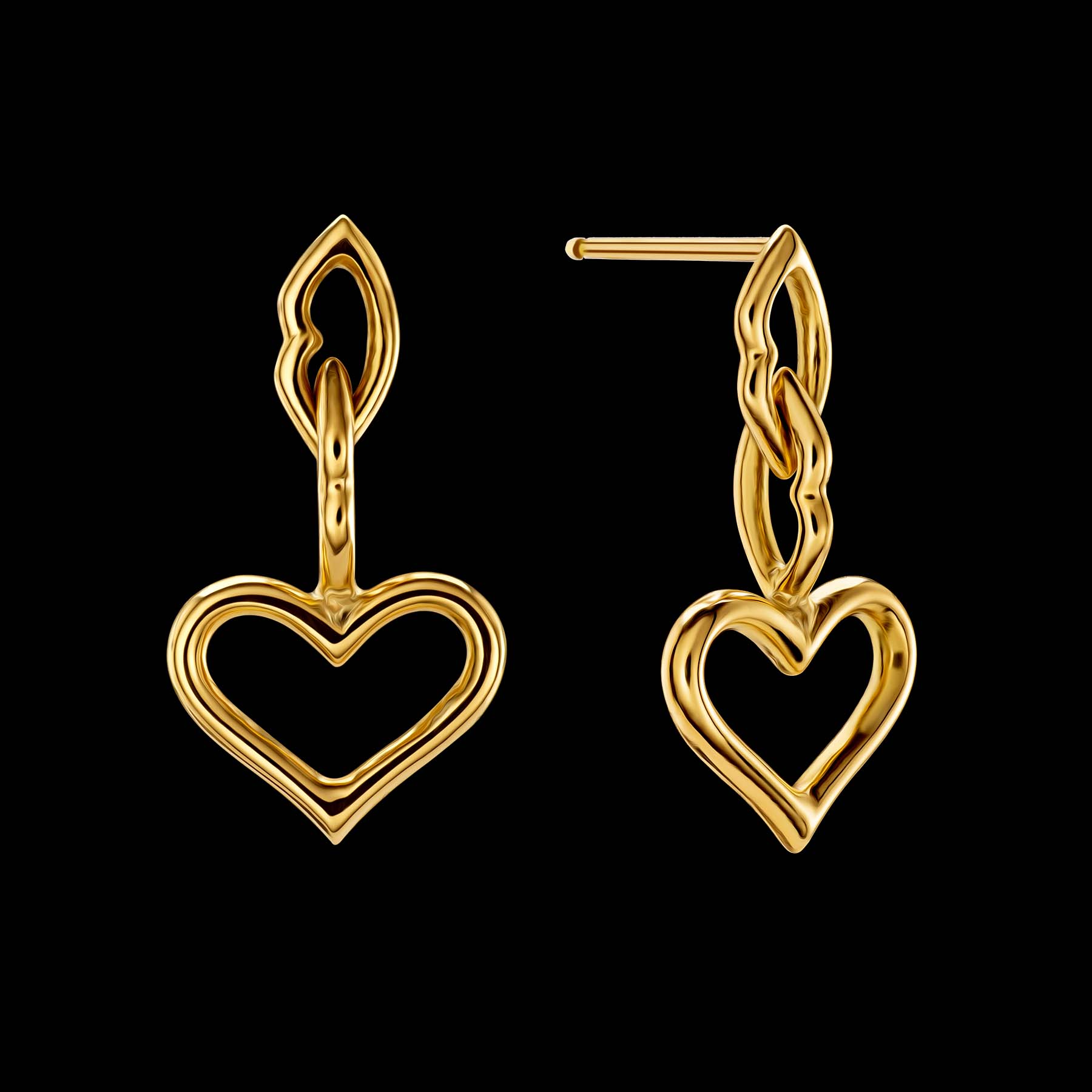 The Love and Kisses chain Earrings by designer Solange Azagury-Partridge - 18 carat Yellow Gold - front view 1