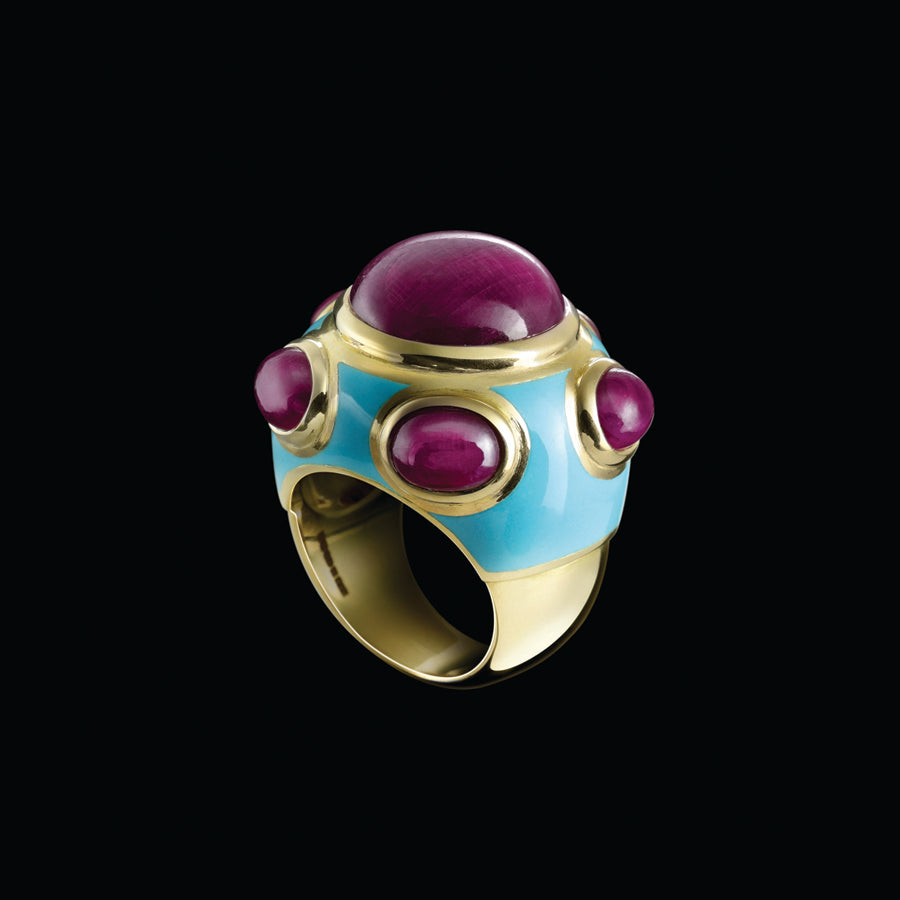 Popes Ruby Blue Enamel Ring