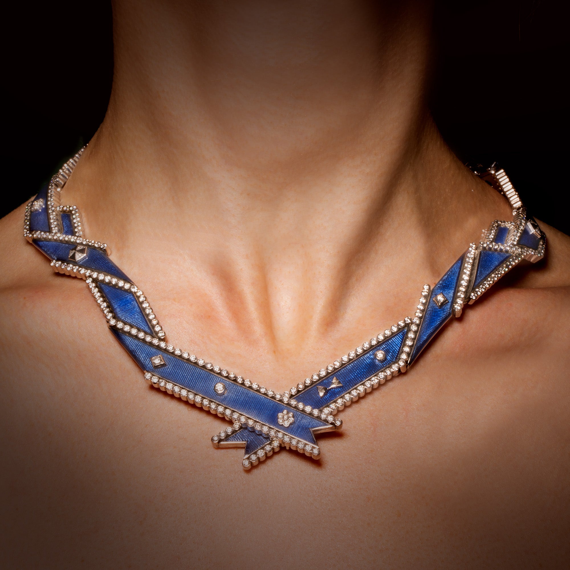 Regalia Diamond and Blue Enamel Necklace