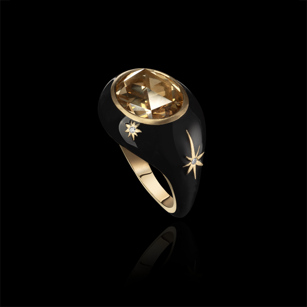 Black Star Oval Diamond Ring