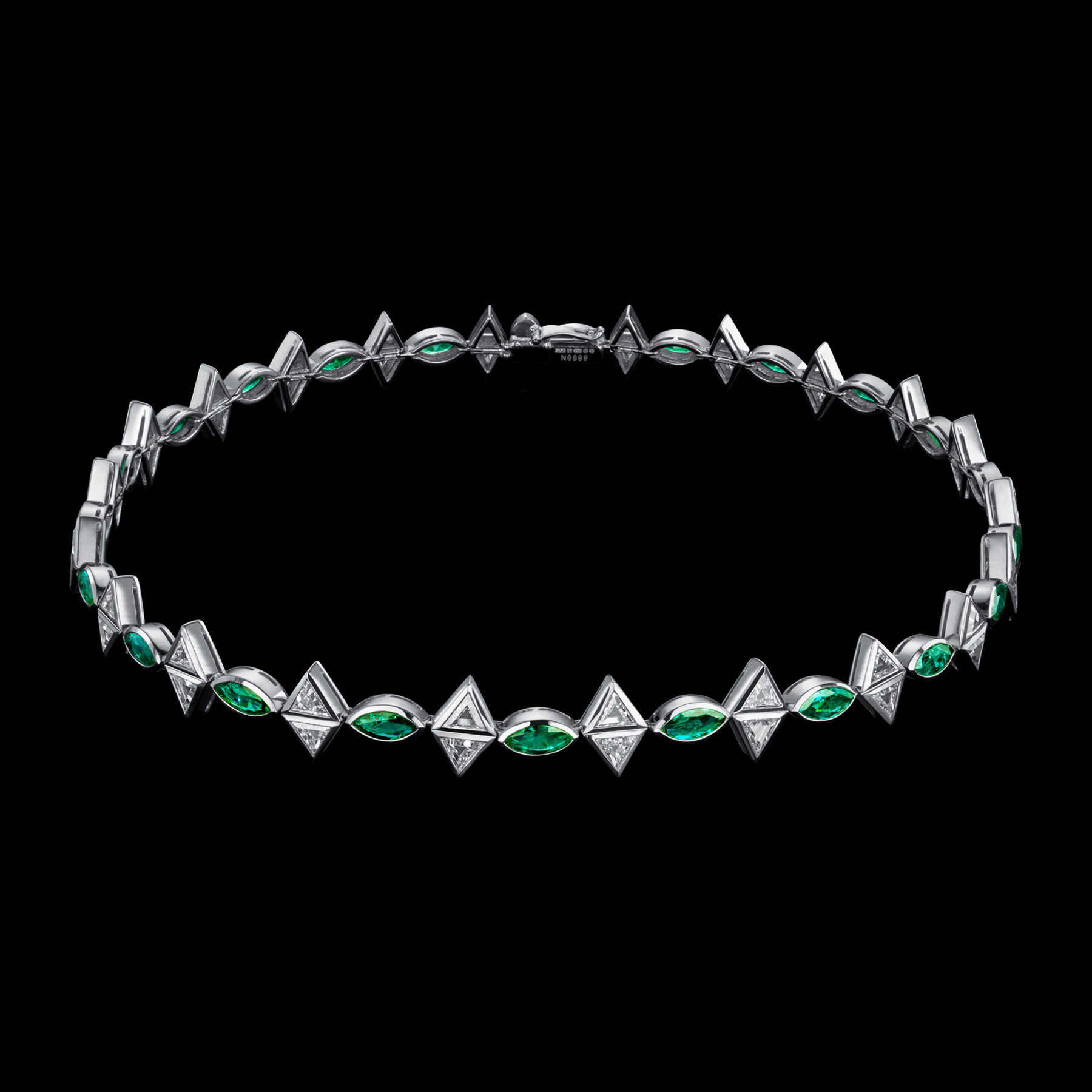 The Romantic Necklace by designer Solange Azagury-Partridge - Blackened 18 carat White Gold and Emeralds & Diamonds - front view 0