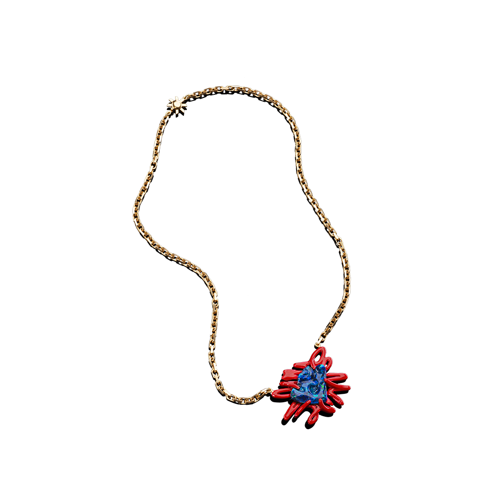 Scribbles Blue Opal & Red Necklace