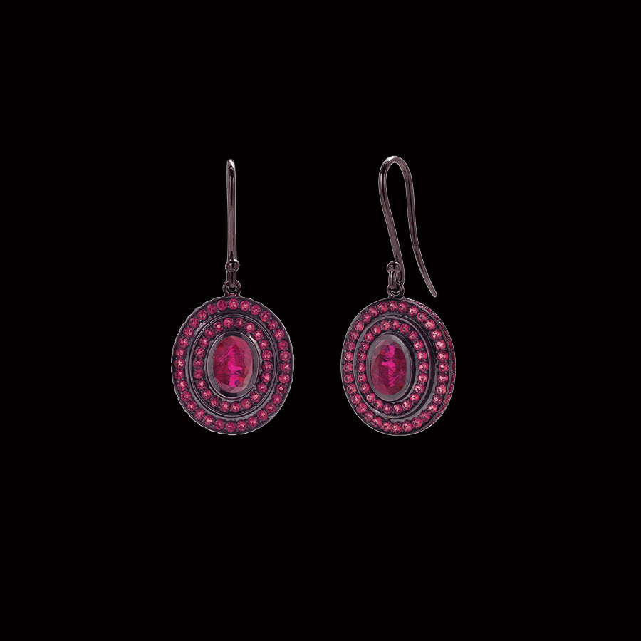 Step Oval Ruby Earrings