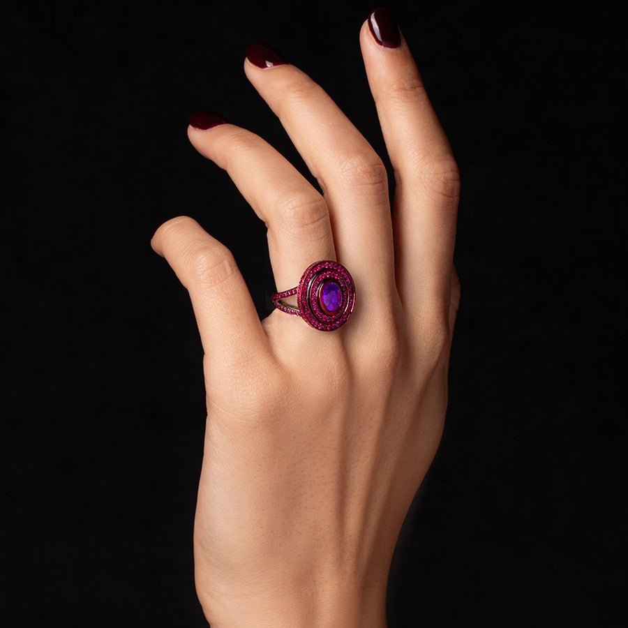 Step Oval Amethyst & Ruby Ring