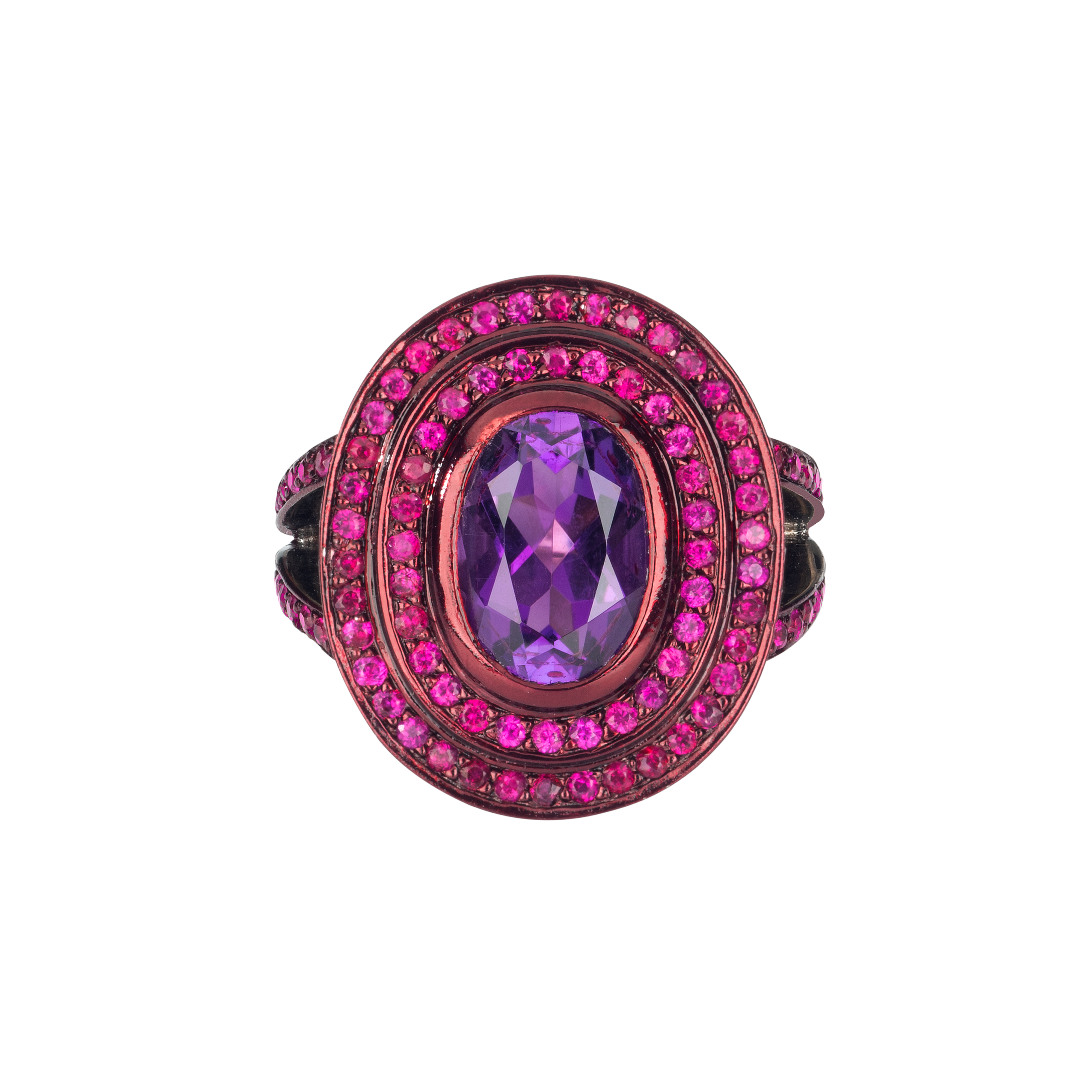 Step Oval Amethyst & Ruby Ring