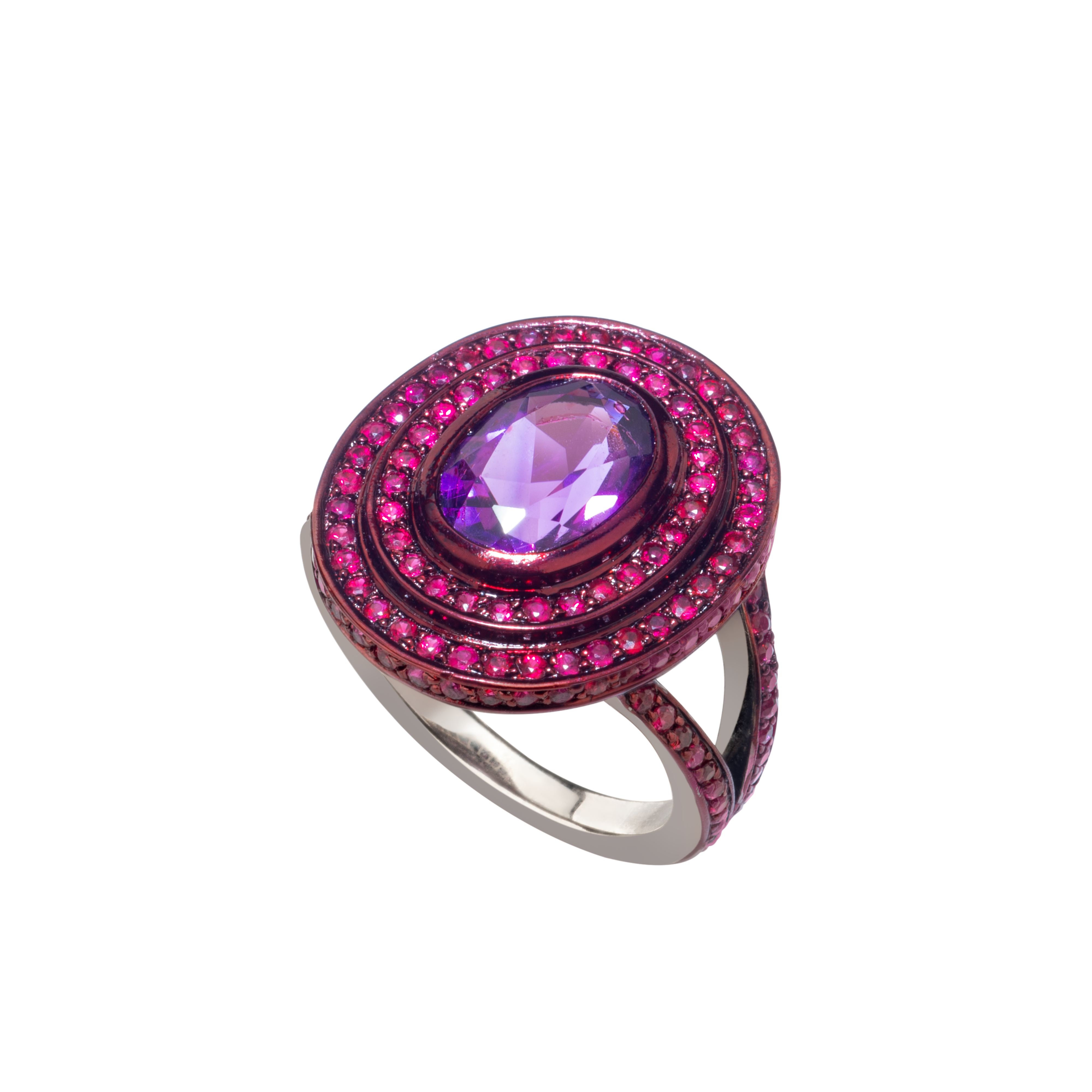 Step Oval Amethyst & Ruby Ring