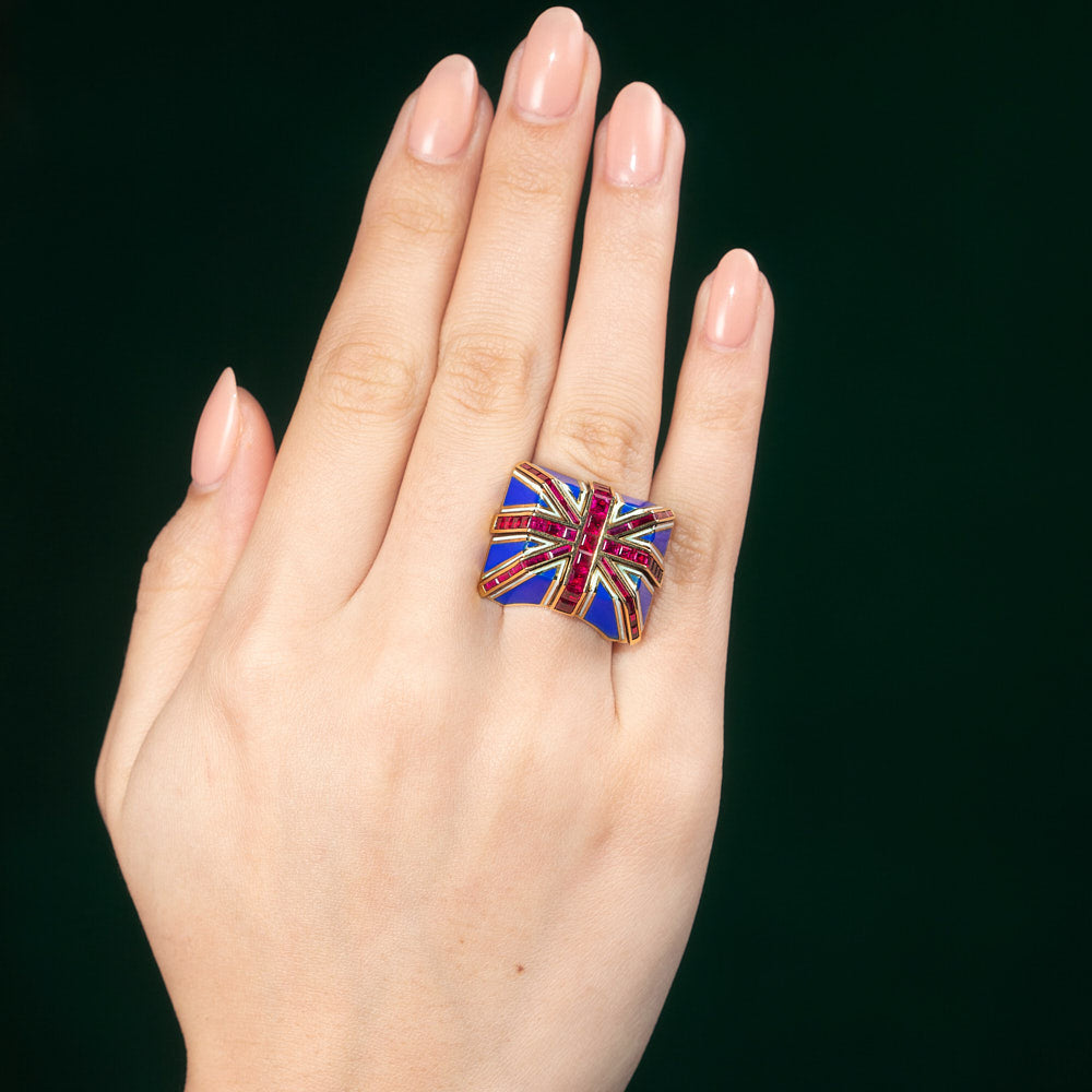 Union Jack Ruby Enamel Ring