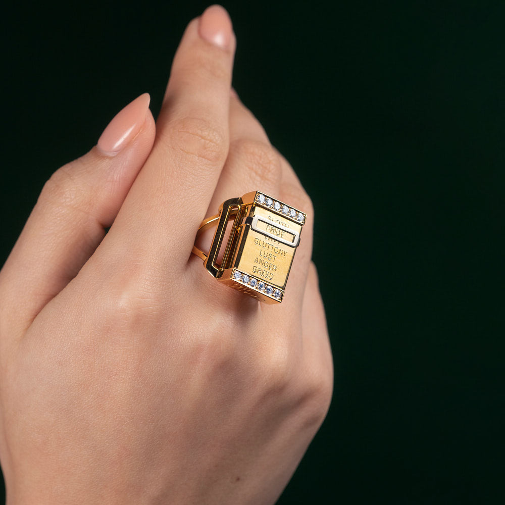 Vices and Virtues Revolving Ring Diamonds and 18 Karat Yellow Gold By Solange Azagury-Partridge On Hand