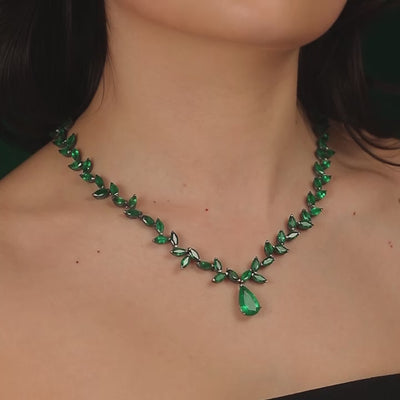 An old fashioned marquise emerald necklace with a pear shaped emerald drop in blackened 18 karat white gold by Solange Azagury-Partridge Video
