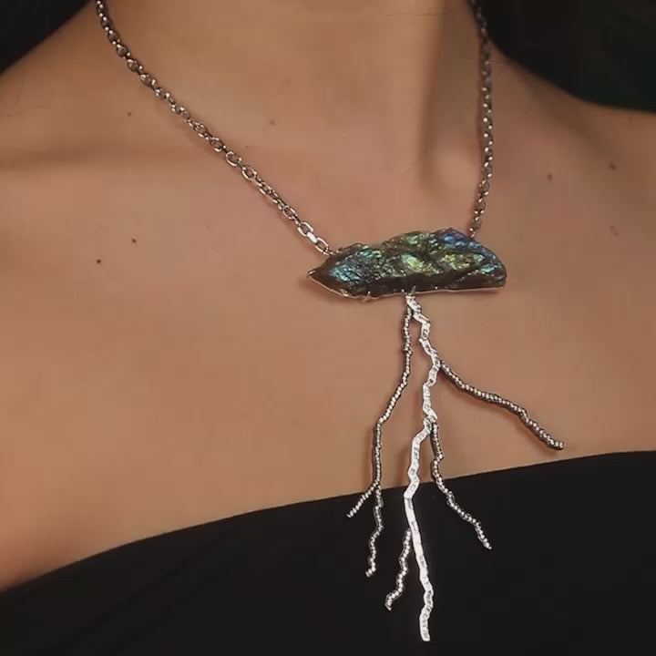 Storm labradorite diamond and blackened 18 karat white gold necklace by Solange Azagury-Partridge on neck video