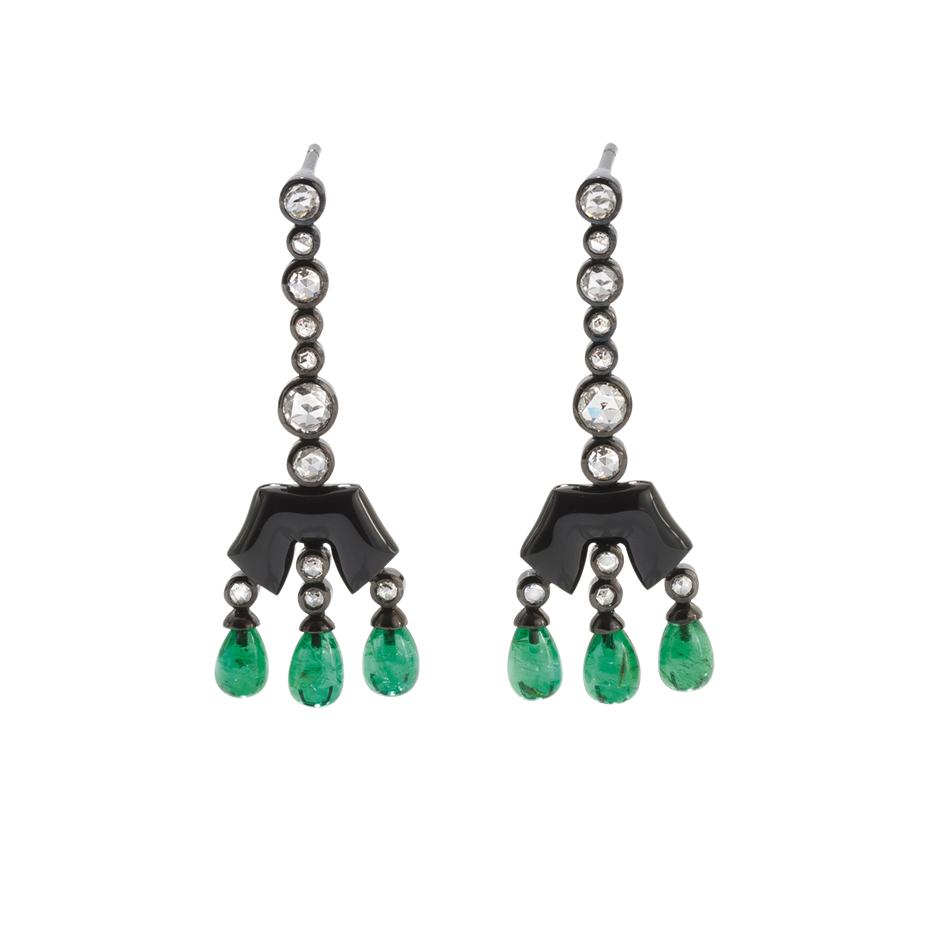 Black Beauty Earrings Diamond emerald Beads and Black Lacquer by Solange Azagury-Partridge