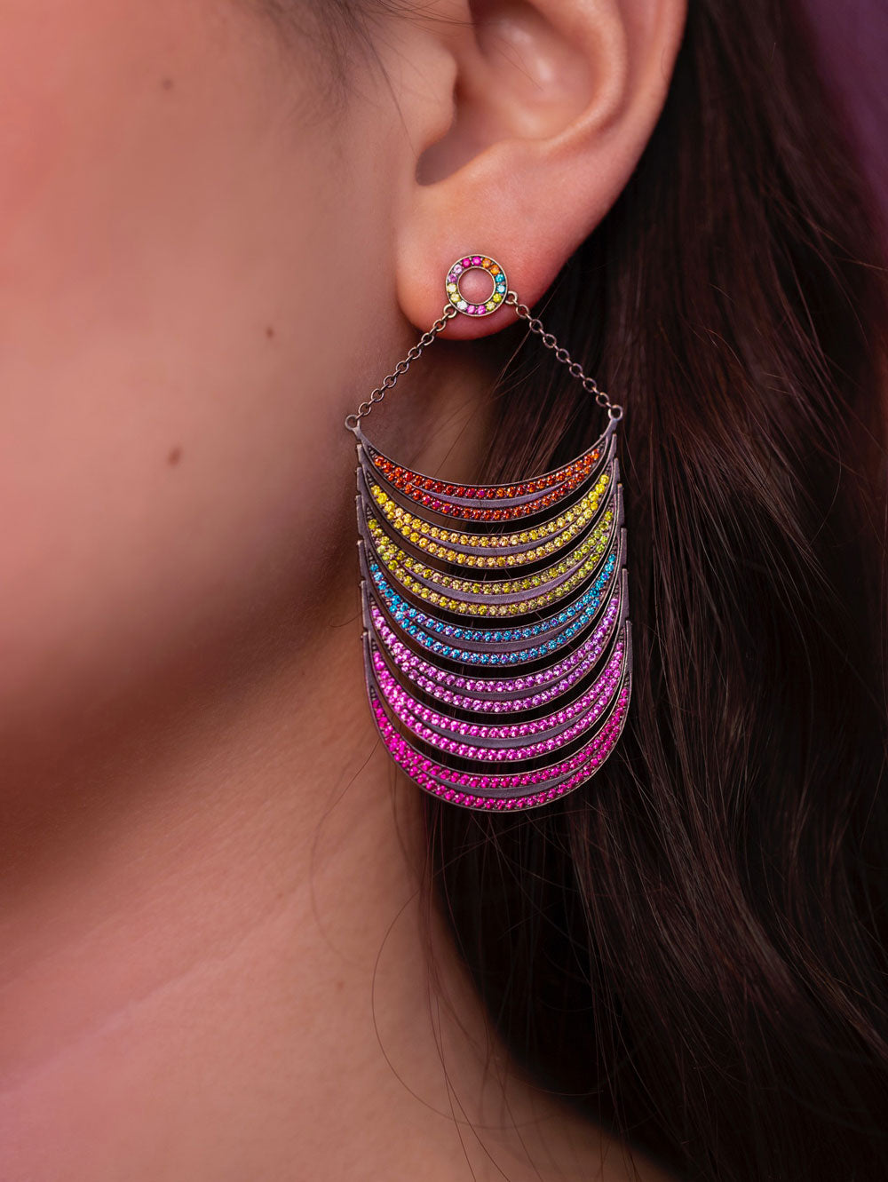 Black Rainbow Earrings on Model