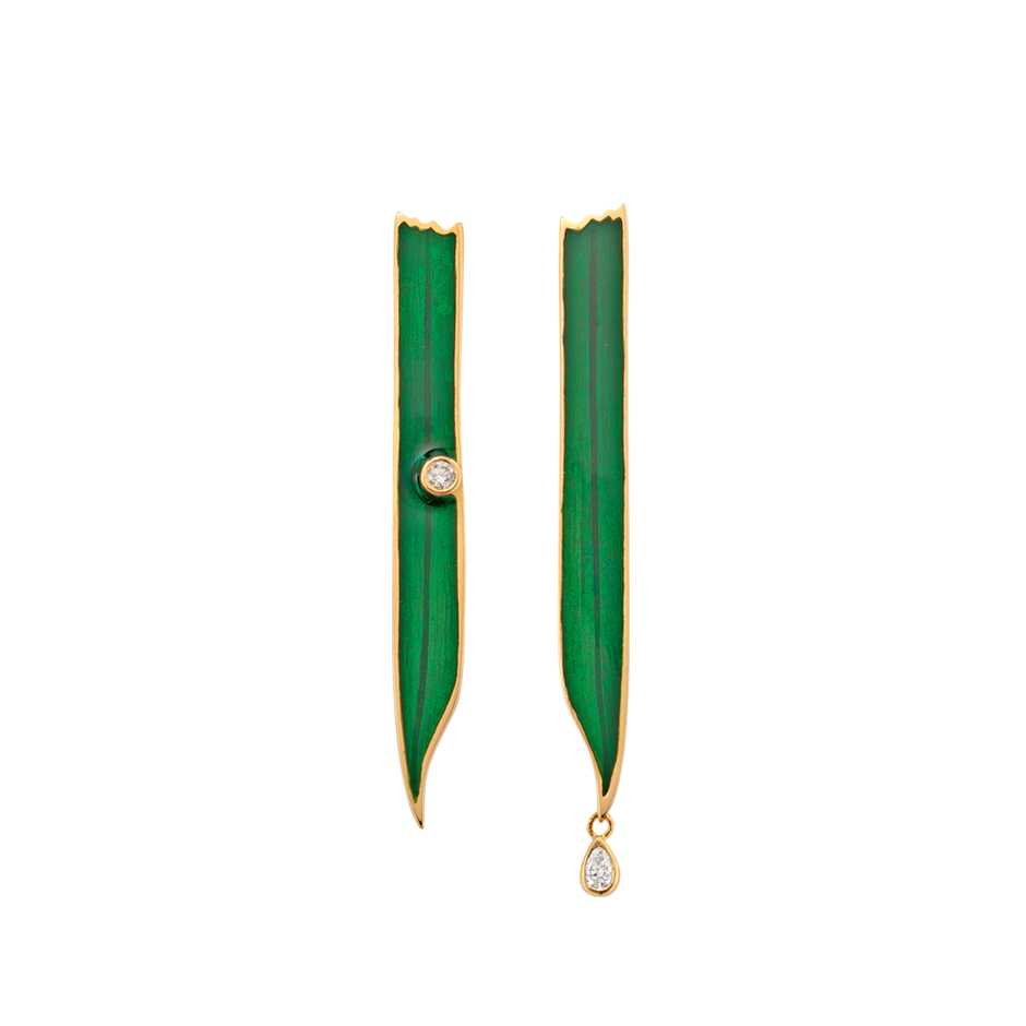 Blade Green Enamel Earrings
