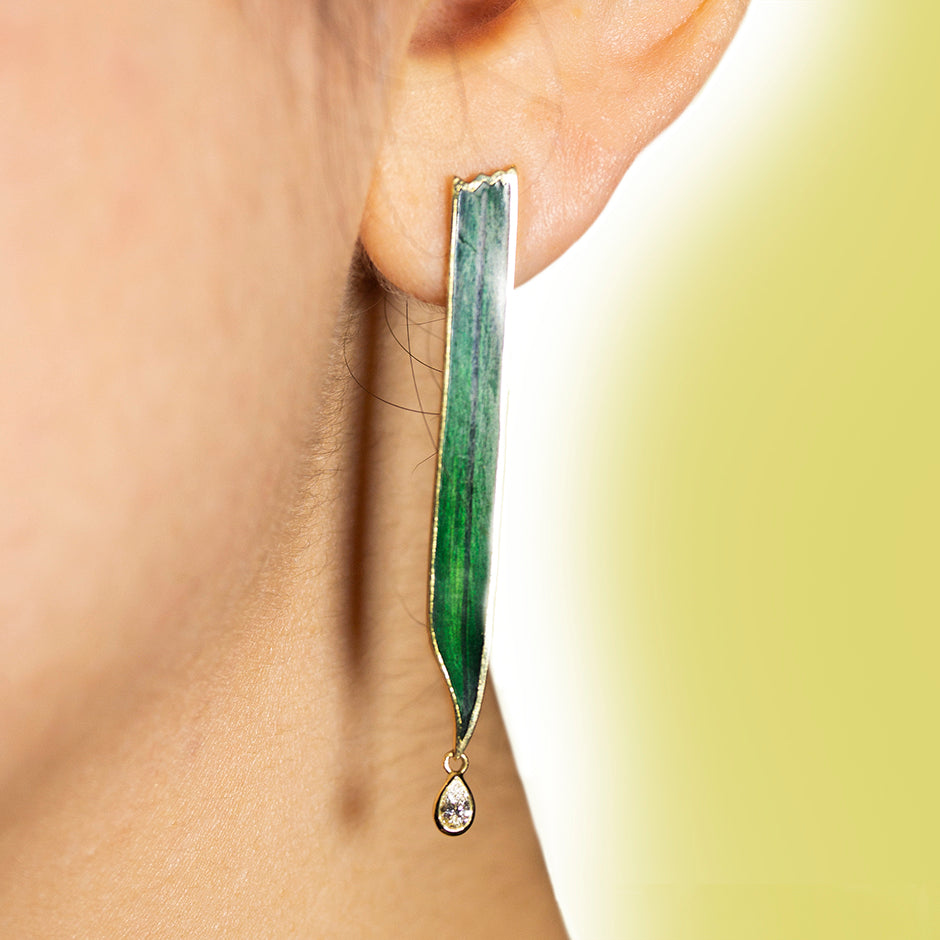 Blade Green Enamel Earrings