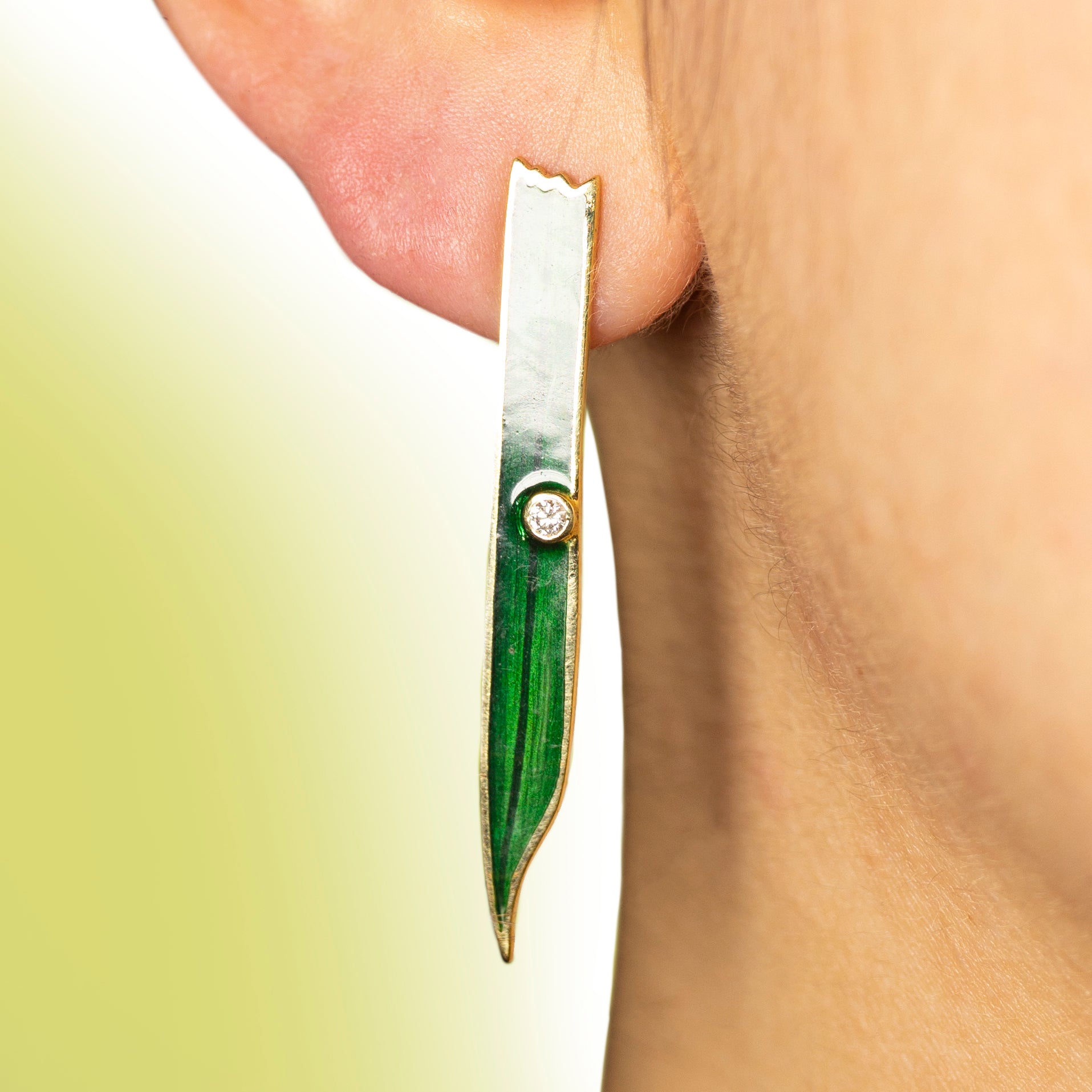 Blade Green Enamel Earrings