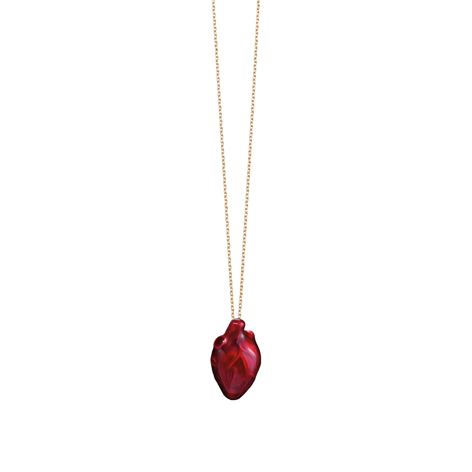 Heart of Gold Anatomical Human Heart Pendant on Chain 18 Karat Solid Gold and coated in Red Lacquer by Solange Azagury-Partrige