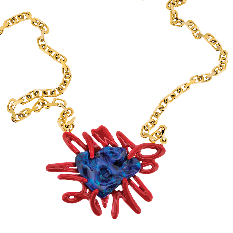 Scribbles Blue Opal & Red Necklace