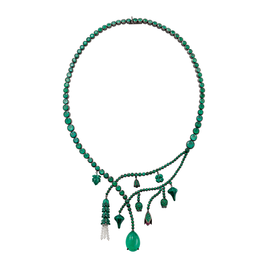 Emerald Chlorophyll Plant Necklace 18k Gold by Solange Azagury-Partridge