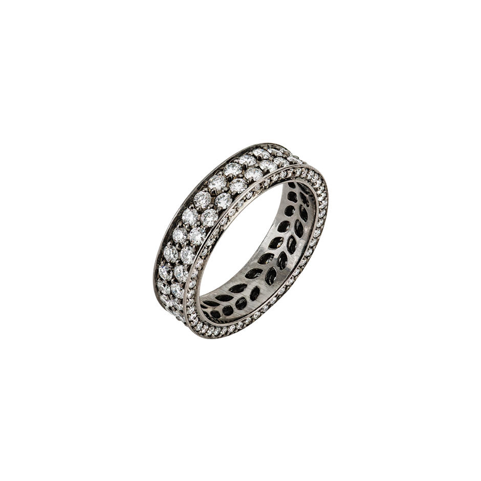 Wide Cinderella Ring Eternity band with diamonds on three sizes diamonds and blackened 18 karat white gold by Solange Azagury-Partridge