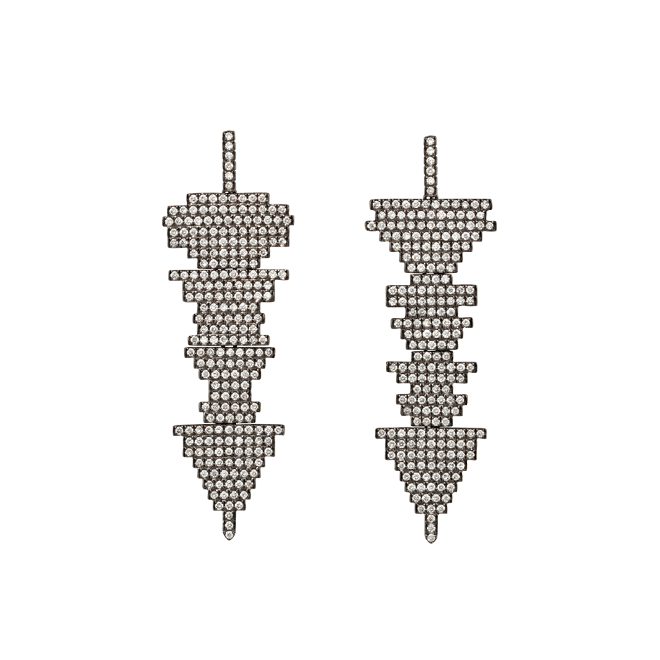 Soundwave Audio Earrings representing the words Beauty is Truth, Truth Beauty" by John Keats in pave diamond set 18 karat white gold by Solange Azagury-Partridge