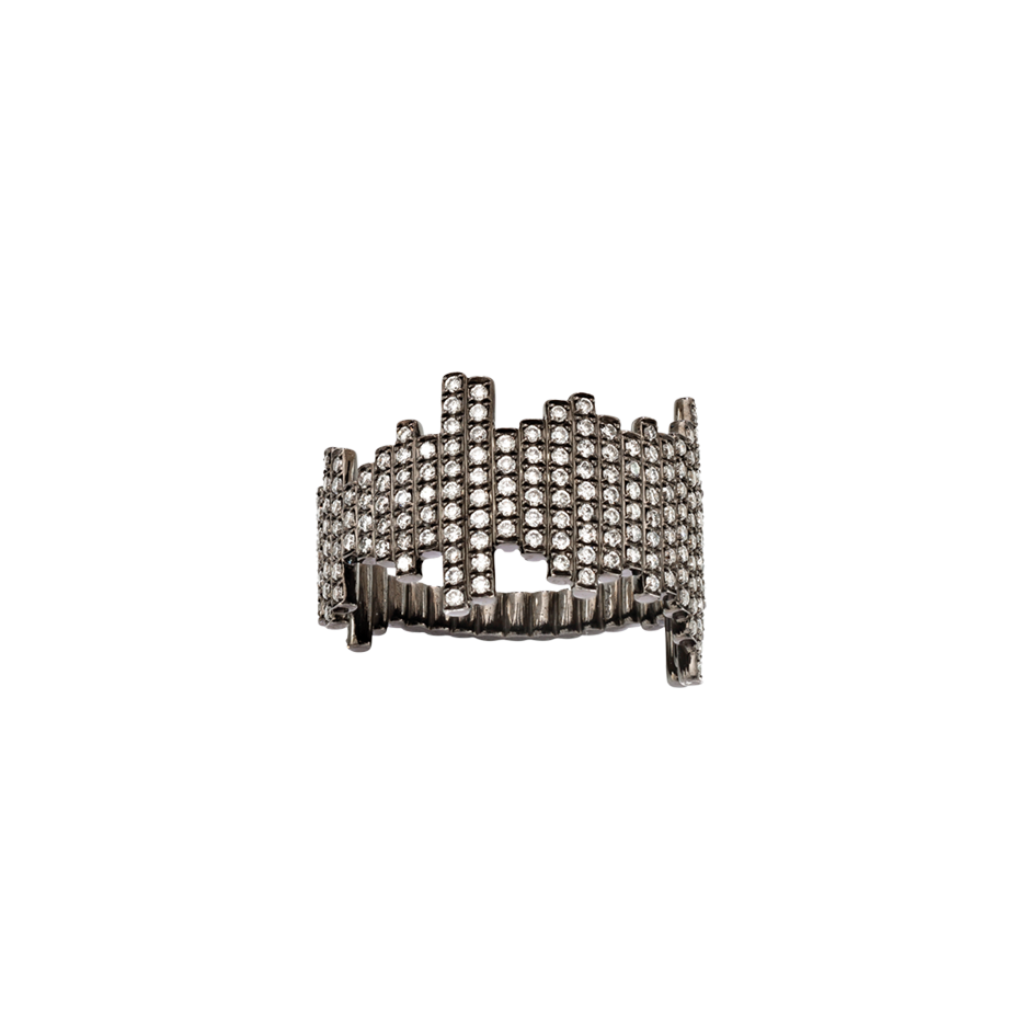 Bespoke audio soundwave ring made from diamonds and 18 karat white gold by Solange Azagury-Partridge