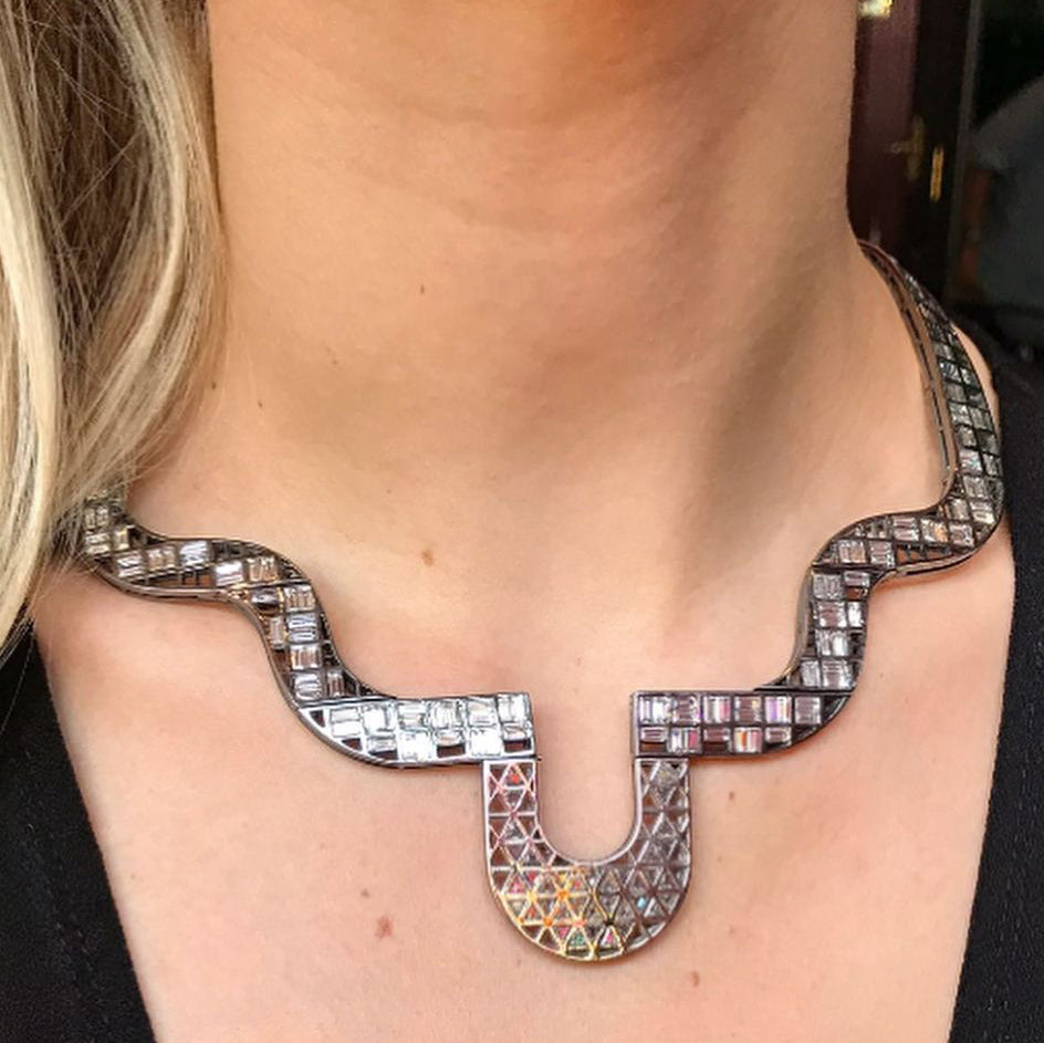 Galactic diamond and 18k white gold necklace by Solange Azagury-Partridge on model