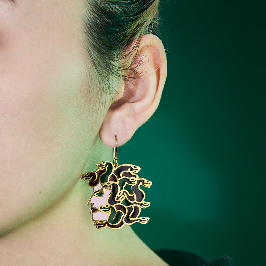 Gorgon Stoned Plique a Jour Earrings