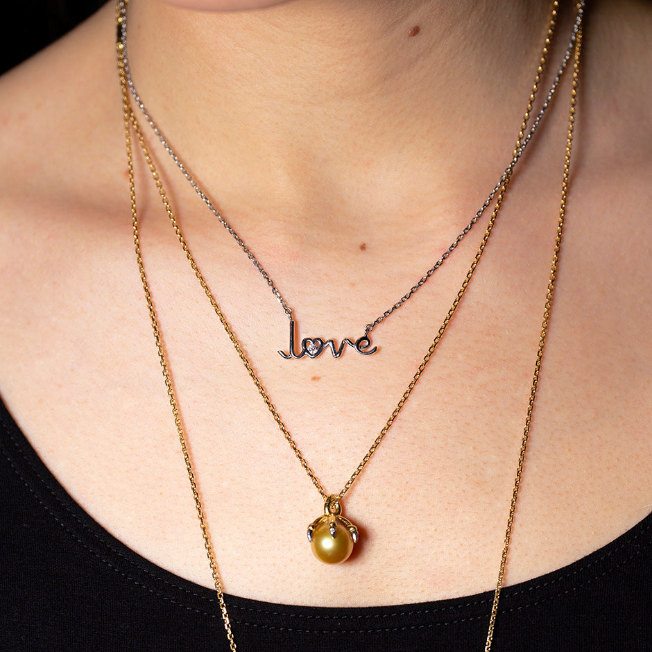 Ballcrusher Necklace 18K Yellow Gold Bird Foot with diamond set Claws clutching a South Sea Pearl by Solange Azagury-Partridge