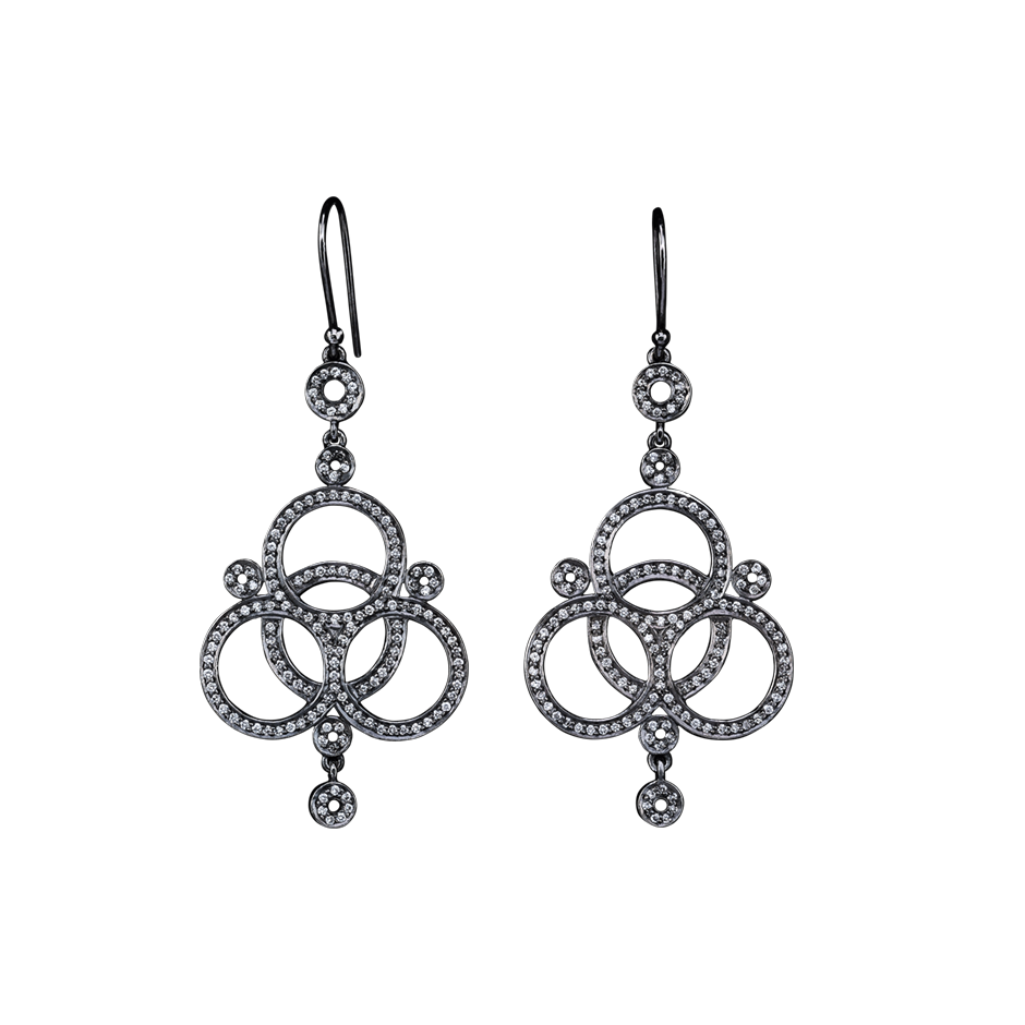 A pair of love knot motif earring set with diamonds pavé in blackened 18 karat white gold by Solange Azagury-Partridge