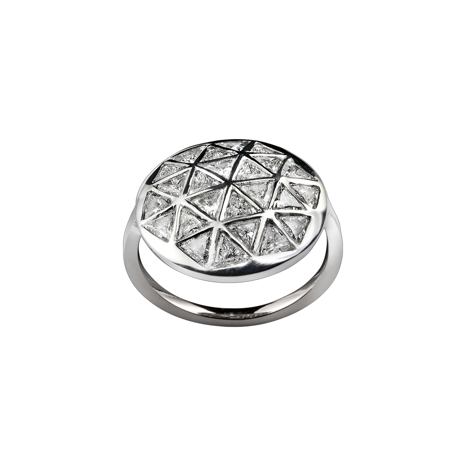 Magic Ring set with Triangle Shaped Diamonds in 18 karat white gold by Solange Azagury-Partridge