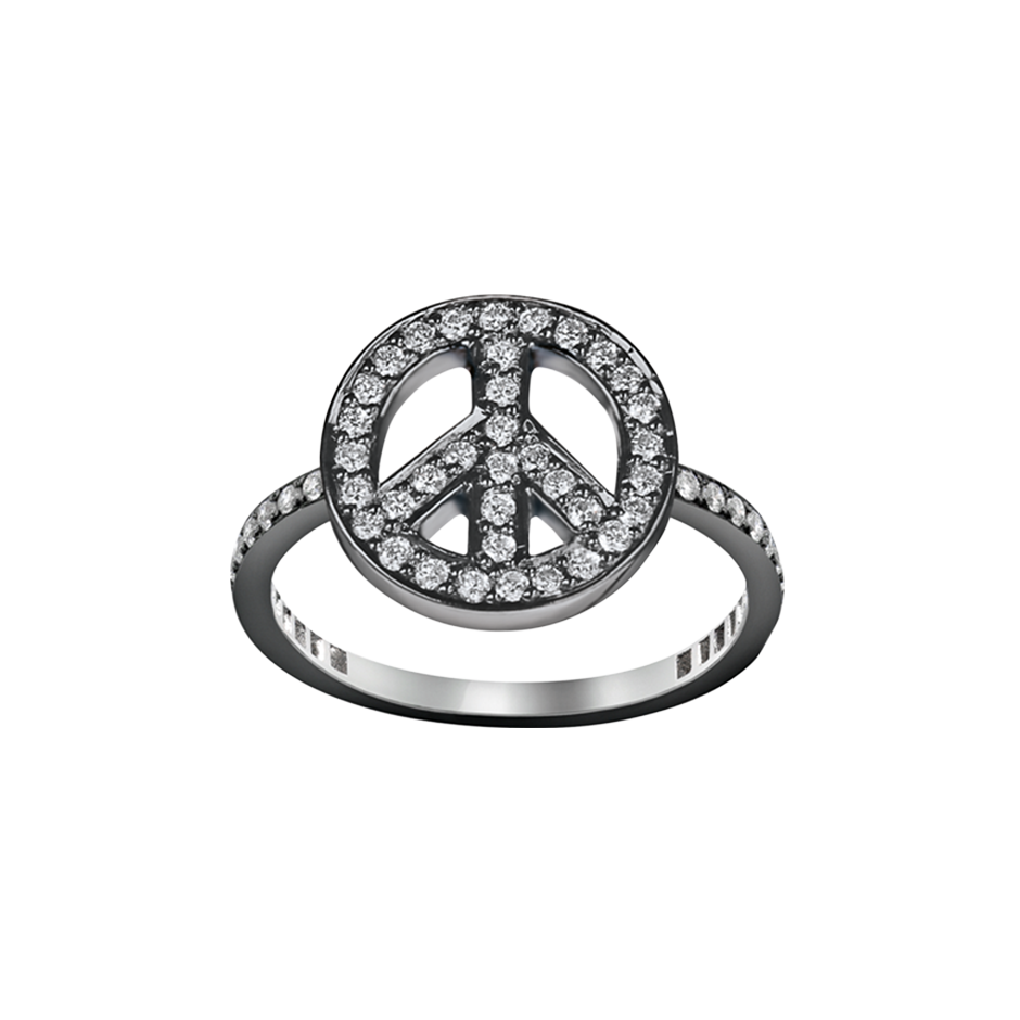 A peace motif ring set with brilliant cut diamonds in blackened 18 karat white gold by Solange Azagury-Partridge