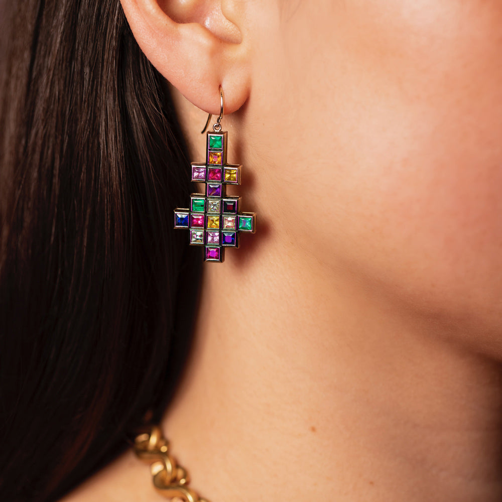 Random Multicolour Gemstone Earrings 18k White gold By Solange Azagury-Partridge on Ear