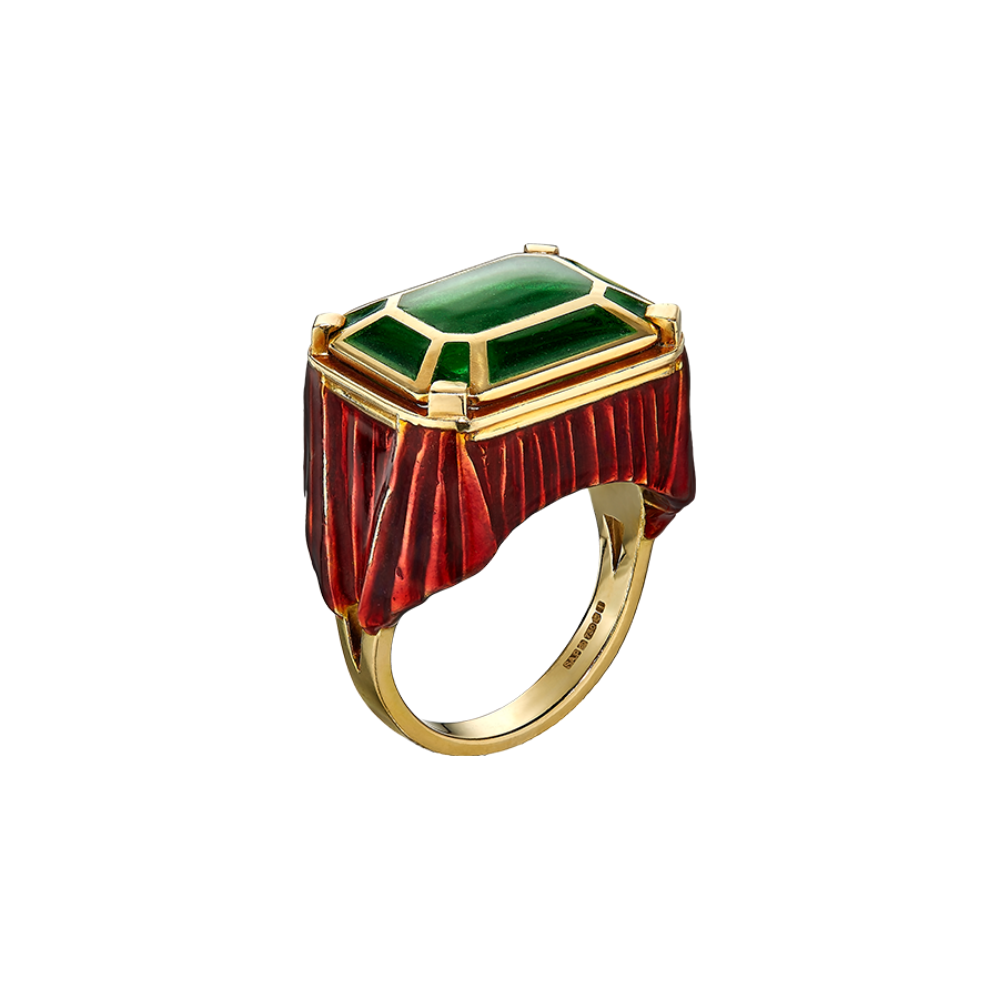 Pedestal Red and Green Enamel Ring