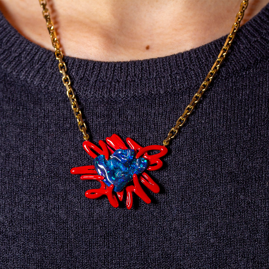 Scribbles Blue Opal & Red Necklace