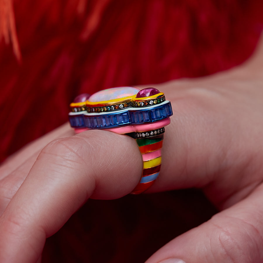Solange Azagury-Patridge Poptails Temple Ring Gold Enamel Opal