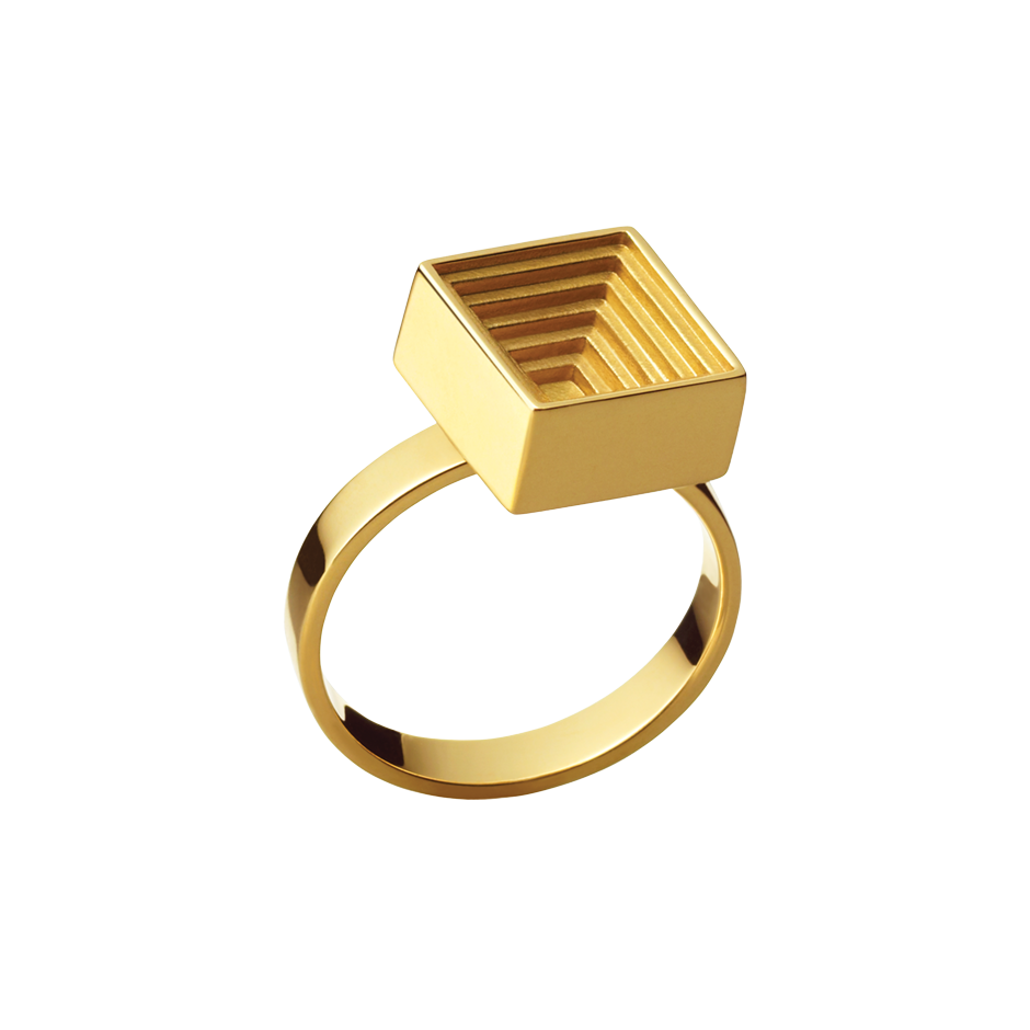 24:7 Square embossed Geometric Spinner Ring in 18 Karat Yellow Gold by Solange Azagury-Partridge