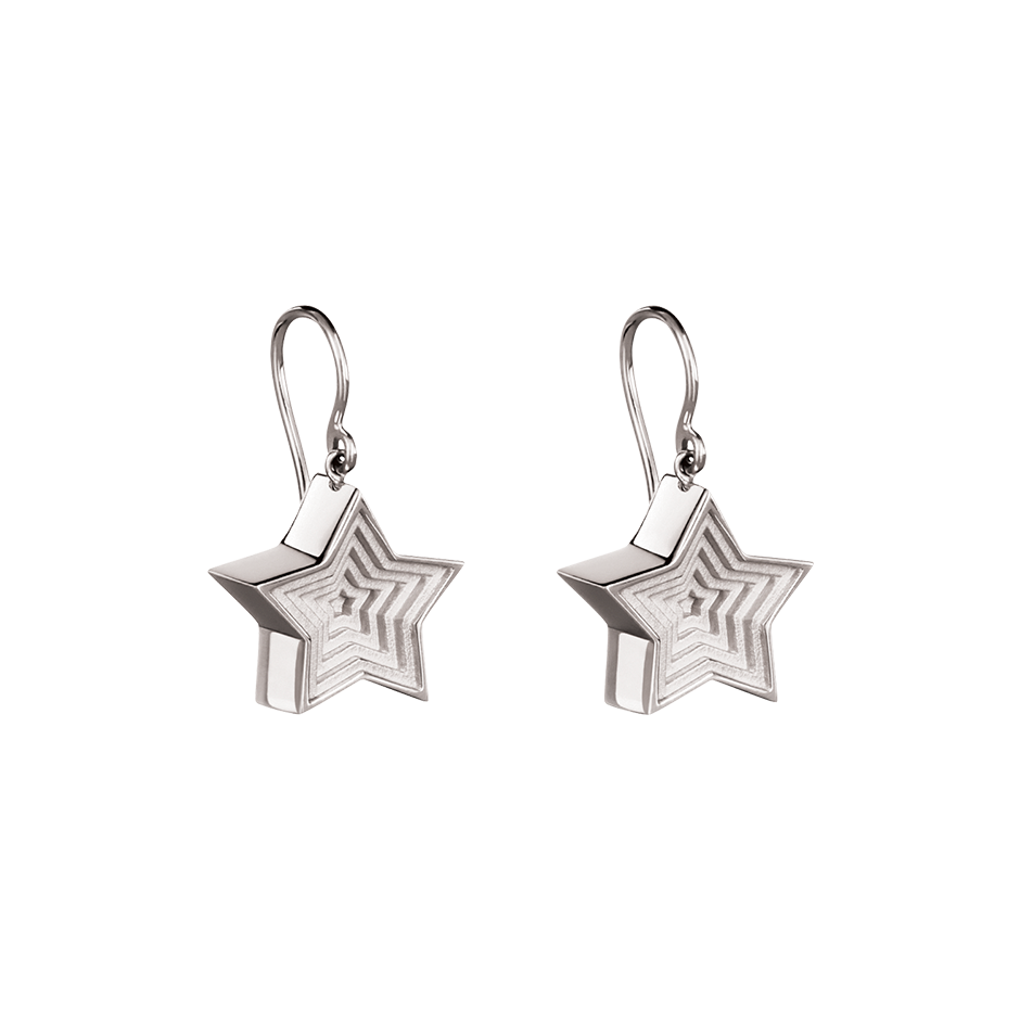 Star 24:7 Graphic shaped earrings in 18 karat white gold on french hooks by Solange Azagury-Partridge Front View