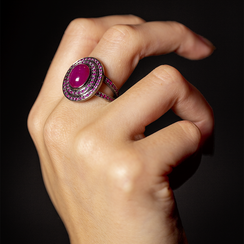 Step Oval Cabochon Ruby Ring