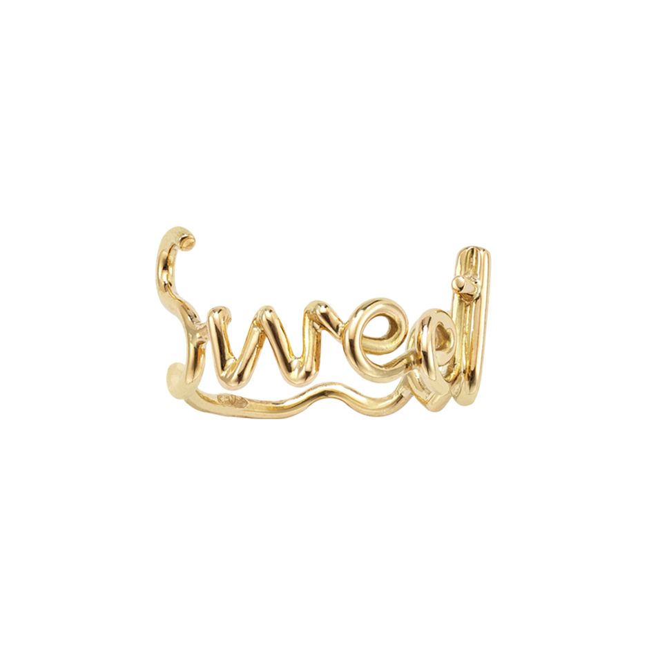 Bespoke nickname Sweet word written ring 18k gold by Solange Azagury-Partridge front view