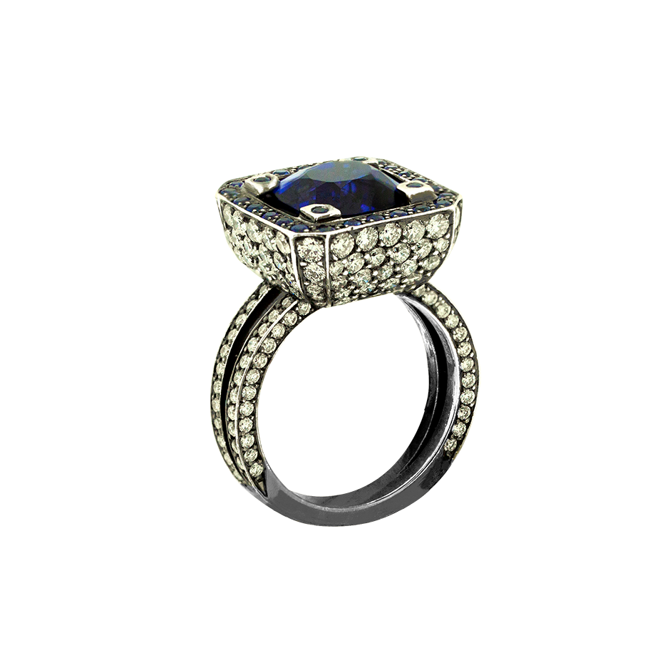 Cup Sapphire Diamond Ring