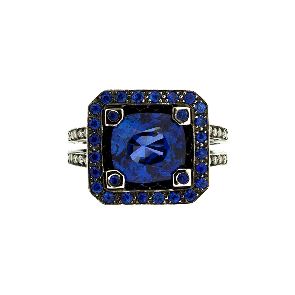 Cup Sapphire Diamond Ring